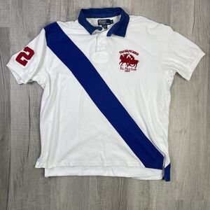 Vtg Polo Ralph Lauren Mens XL Polo Club #2 Big Pony Stripe Embroidered P